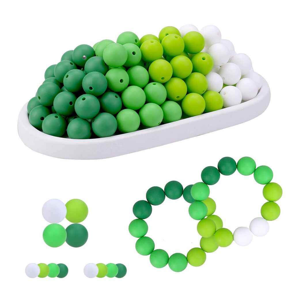 4930 100PCS 15mm Silicone Beads St Patricks Day Bulk Rubber Round Beads